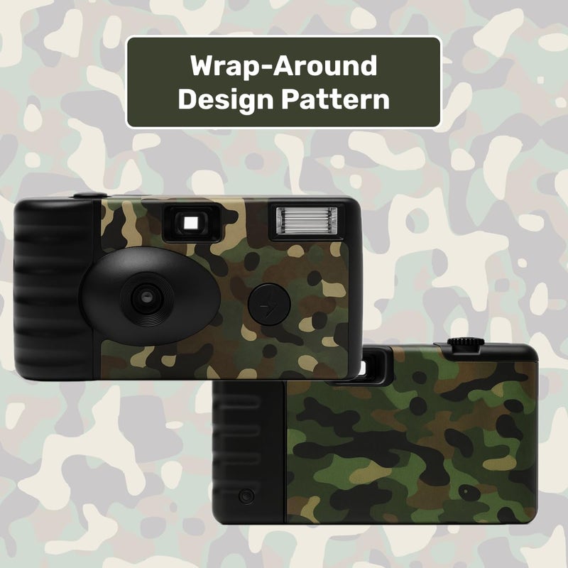 Lensy Disposable Film Camera – 35mm | 24 Shots | Perfect for Vacations, Parties, Weddings & Events, Easy-to-Use | Built-in Flash | Retro Photos | Film Included | No Batteries Needed (Camo) - Image 3